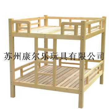 原木双层六人床